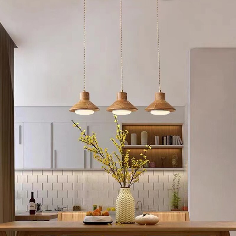 BABIRYE - Wood Cone Adjustable Cord Pendant Ceiling Light