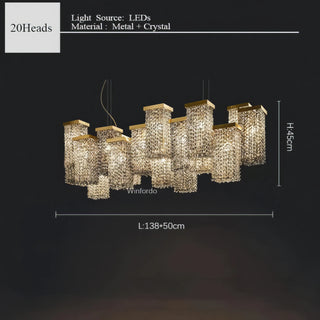 Ninfa - Rectangular Hanging Crystal Coloured Glass Gold Chandelier