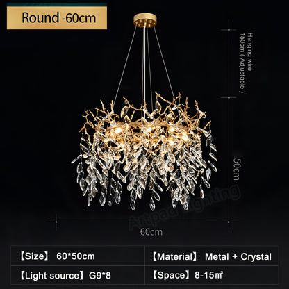 Azariah - Gold Tree Hanging Crystal Petal Ceiling Light Chandelier