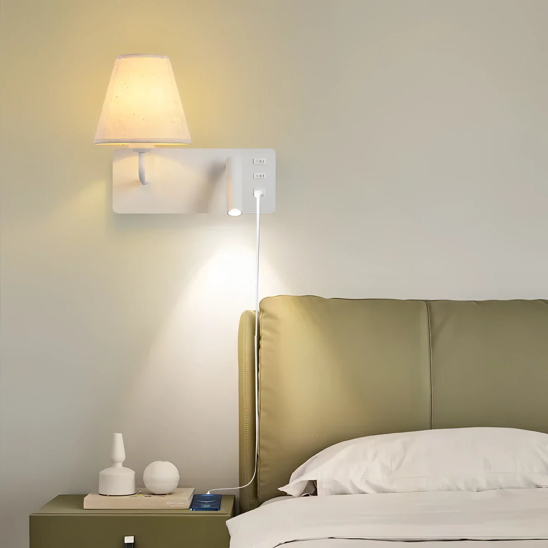 Yesenia - Modern Fabric Shade Dual Reading Wall Light with USB Charger