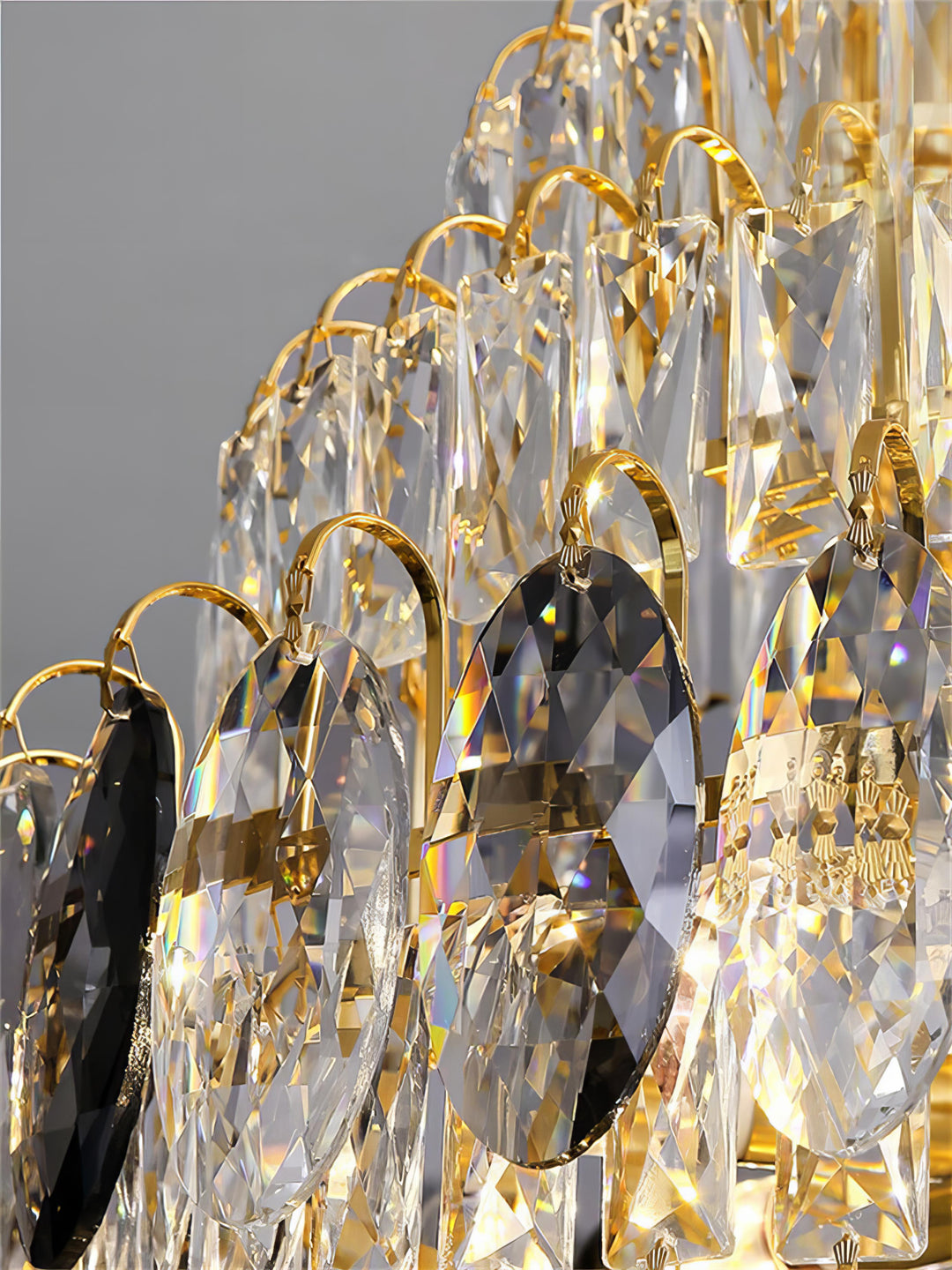 Amanda - Long Gold Round Tiered Crystal Chandelier