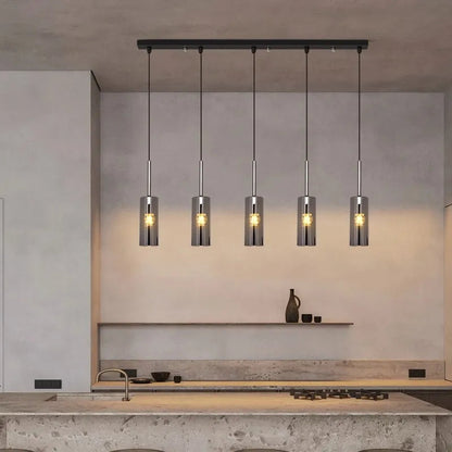 Neal - Modern Pendant Glass Hanging Pipe Round Row Ceiling Light