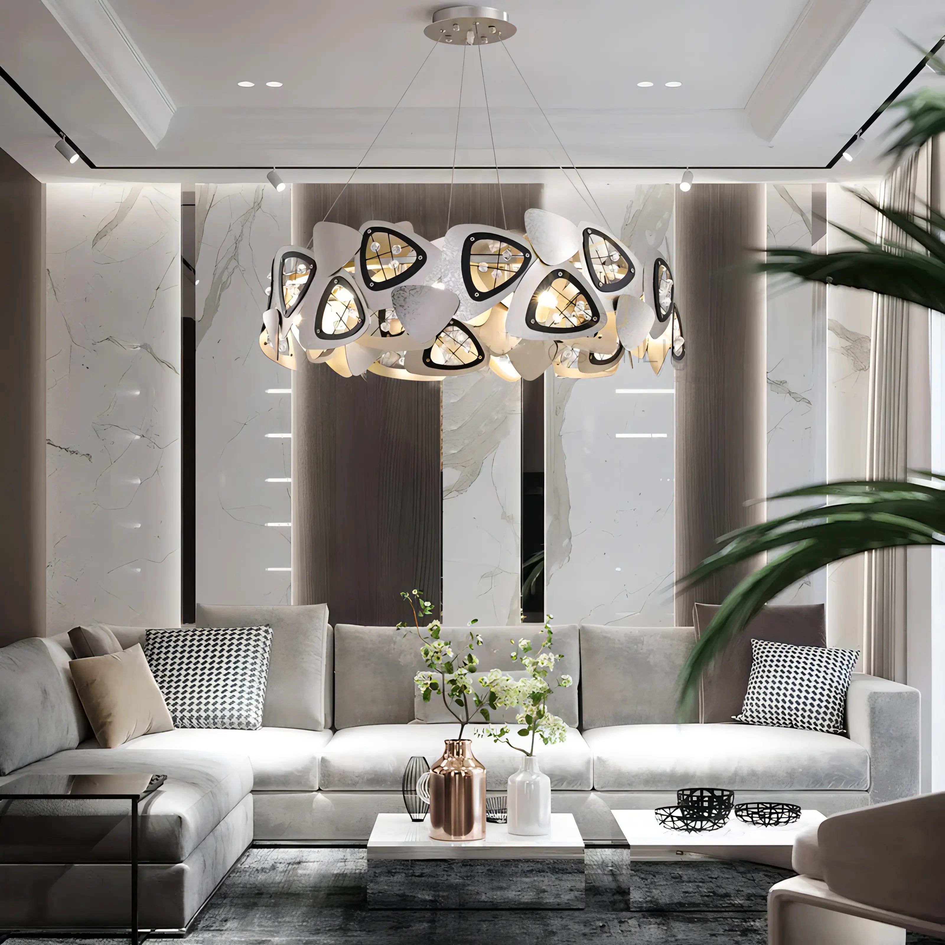 Nagel - Round Silver Leaf Hanging Ceiling Light