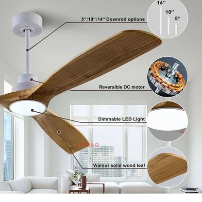 Coley - 42/52/60Inch Natural Wood Silent 3 Blade Ceiling Fan Remote Control
