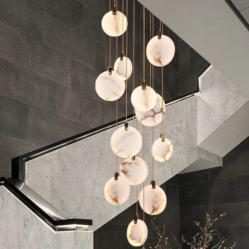 Bates - Modern Round Marble Hanging Ceiling Chandelier