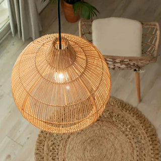 Hermilo - Japanese Rattan Woven Hanging Dome Pendant Ceiling Light