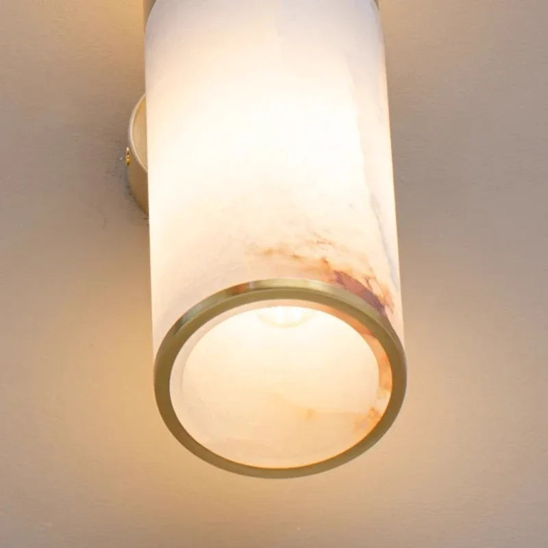 Fulvio - Natural Marble Stone Gold Cylindrical Up Down Wall Light