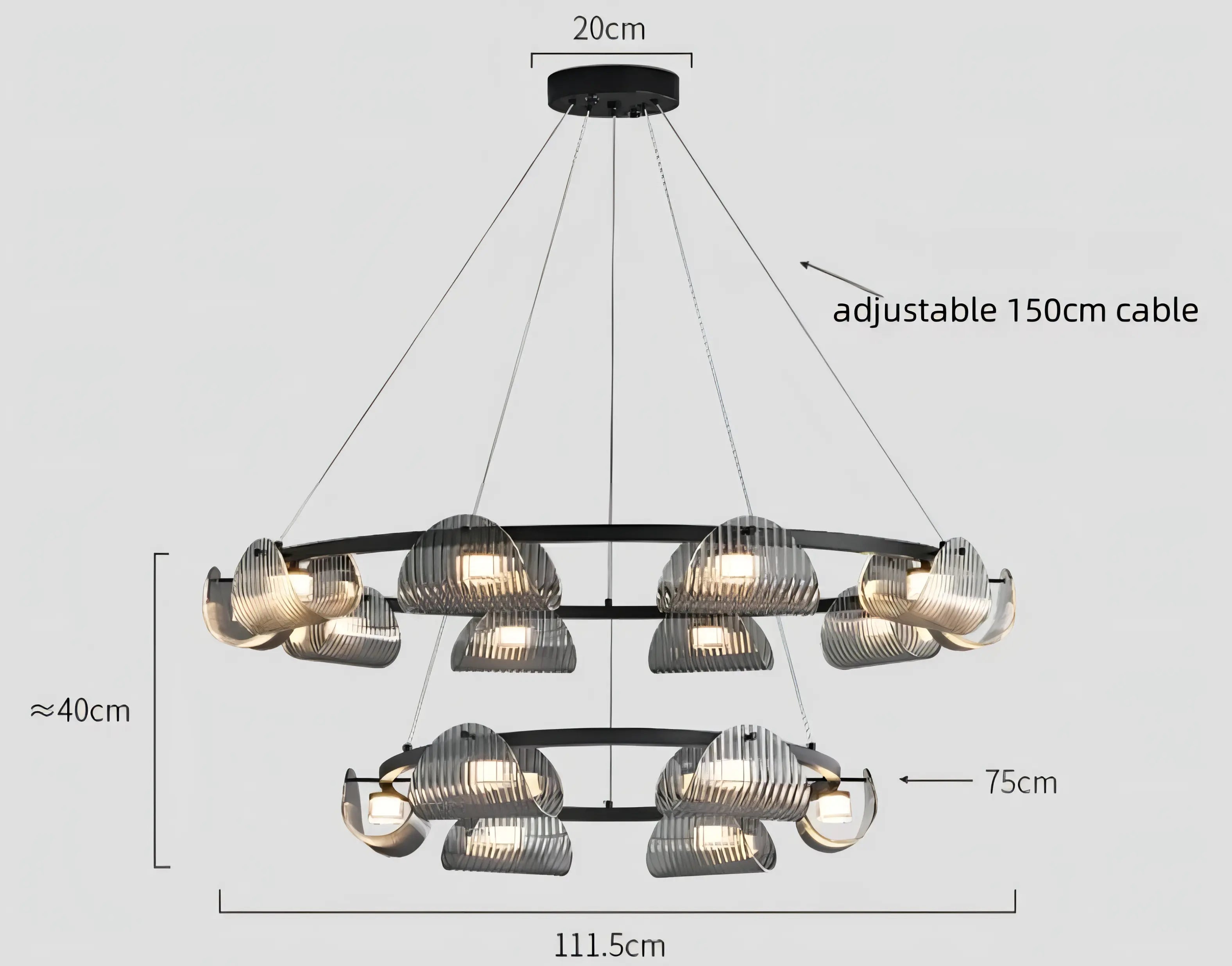 Sofie - Modern Grey Patterned Glass Ceiling Chandelier