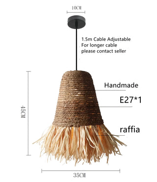 Carranza - Bamboo and Raffia Round Wicker Ceiling Light