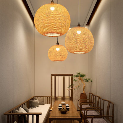 Adrienn - Handwoven Bamboo Round Shade Hanging Ceiling Light