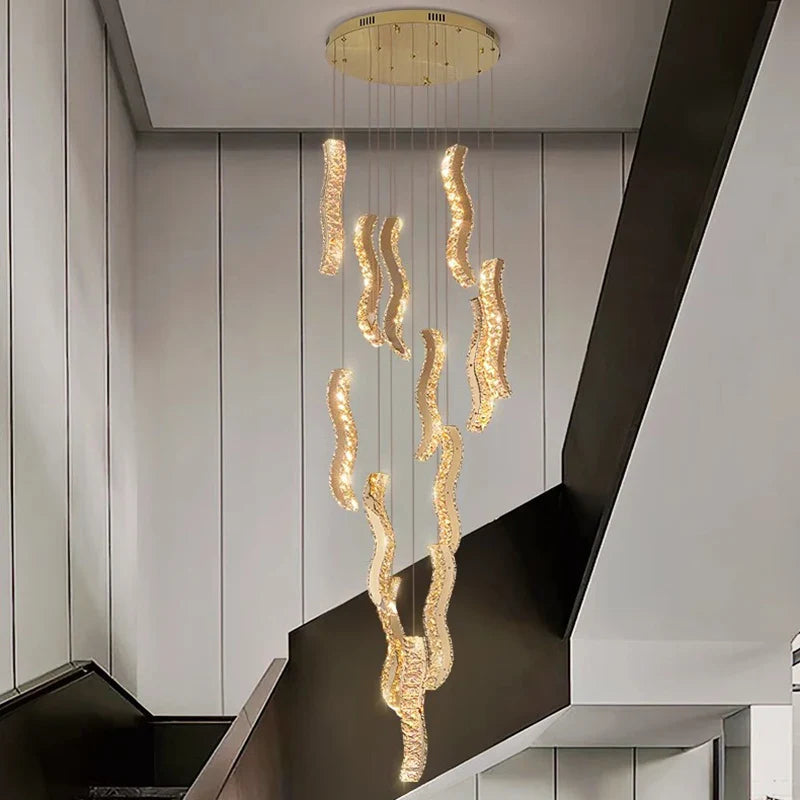 Britney - Crystal Gold Wave Strip Hanging Chandelier