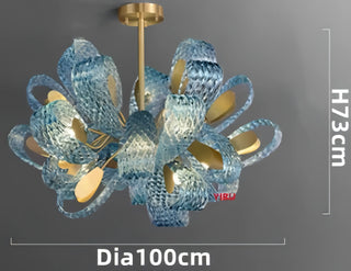 Piper - Blue Patterned Glass Gold Body Crystal Hanging Chandelier