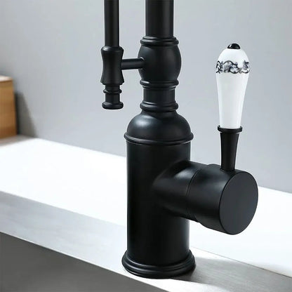 Staffo - Gold Brass Porcelain Pull Down Dual Mixer Kitchen Tap