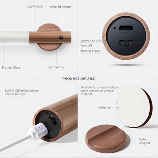 Mylo - Detachable Sensor On/Off Reachable Wood Wall Light