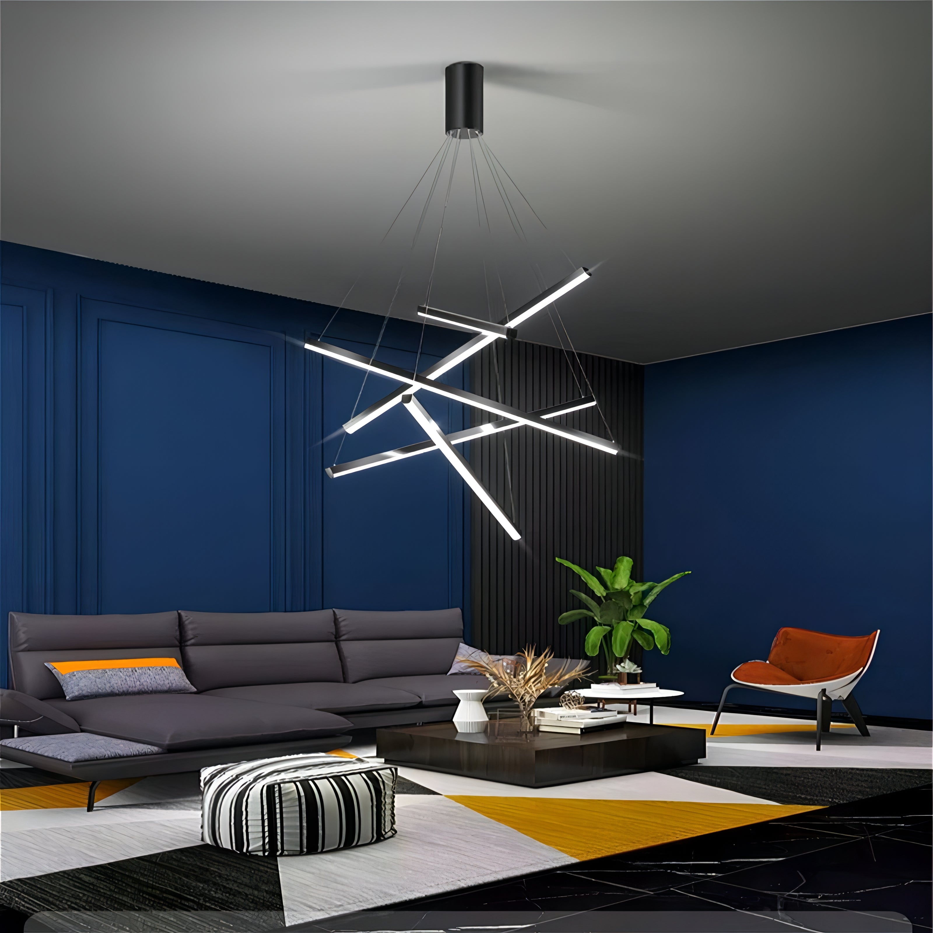 Miller - Modern Hanging Thin Black Crossed Bar Ceiling Light Chandelier