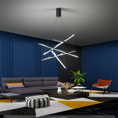 Miller - Modern Hanging Thin Black Crossed Bar Ceiling Light Chandelier