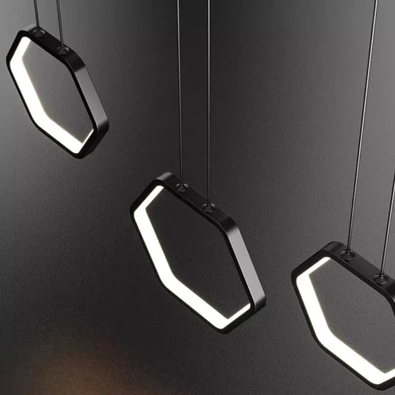 Glykeria - Modern Industrial Hexagon LED Multi Ring Hanging Ceiling Light