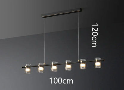 Phitrite - Modern Long Bar Multi Head Black Hanging Ceiling Light Chandelier