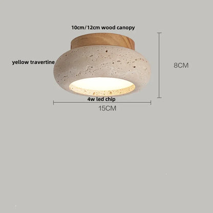 Birch - Round Natural Wood Travertine LED Ceiling Light