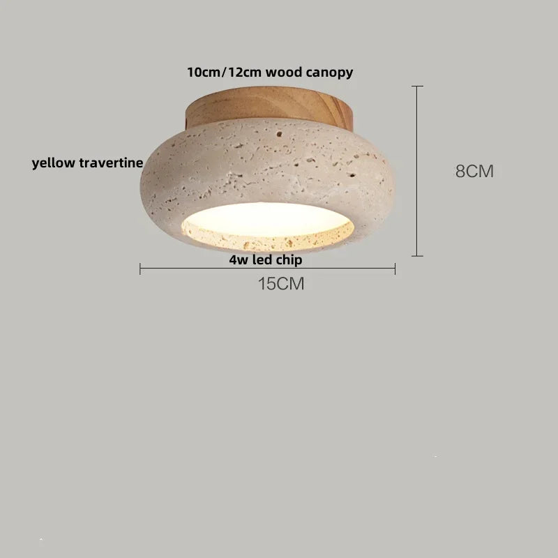 Birch - Round Natural Wood Travertine LED Ceiling Light