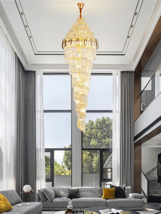 Amanda - Long Gold Round Tiered Crystal Chandelier