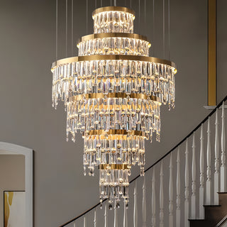 Asa - Gold Round Patterned Tiered Glass Ceiling Light Chandelier