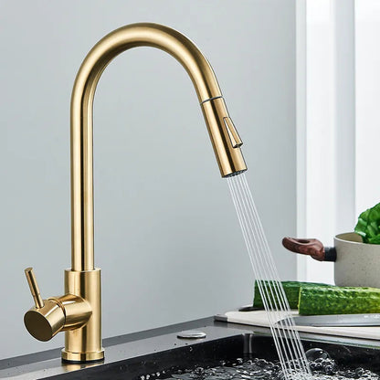 Foley - Kitchen Brushed Gold Pull Out Modern Single Handle Mixer Tap