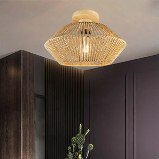 Otero - Natural Rattan Bamboo Octahedron Hanging Pendant Ceiling Light