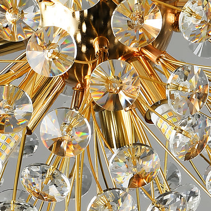 Abdiel - Glass Dandelion Gold Frame Round Clear Crystal Ceiling Light Chandelier