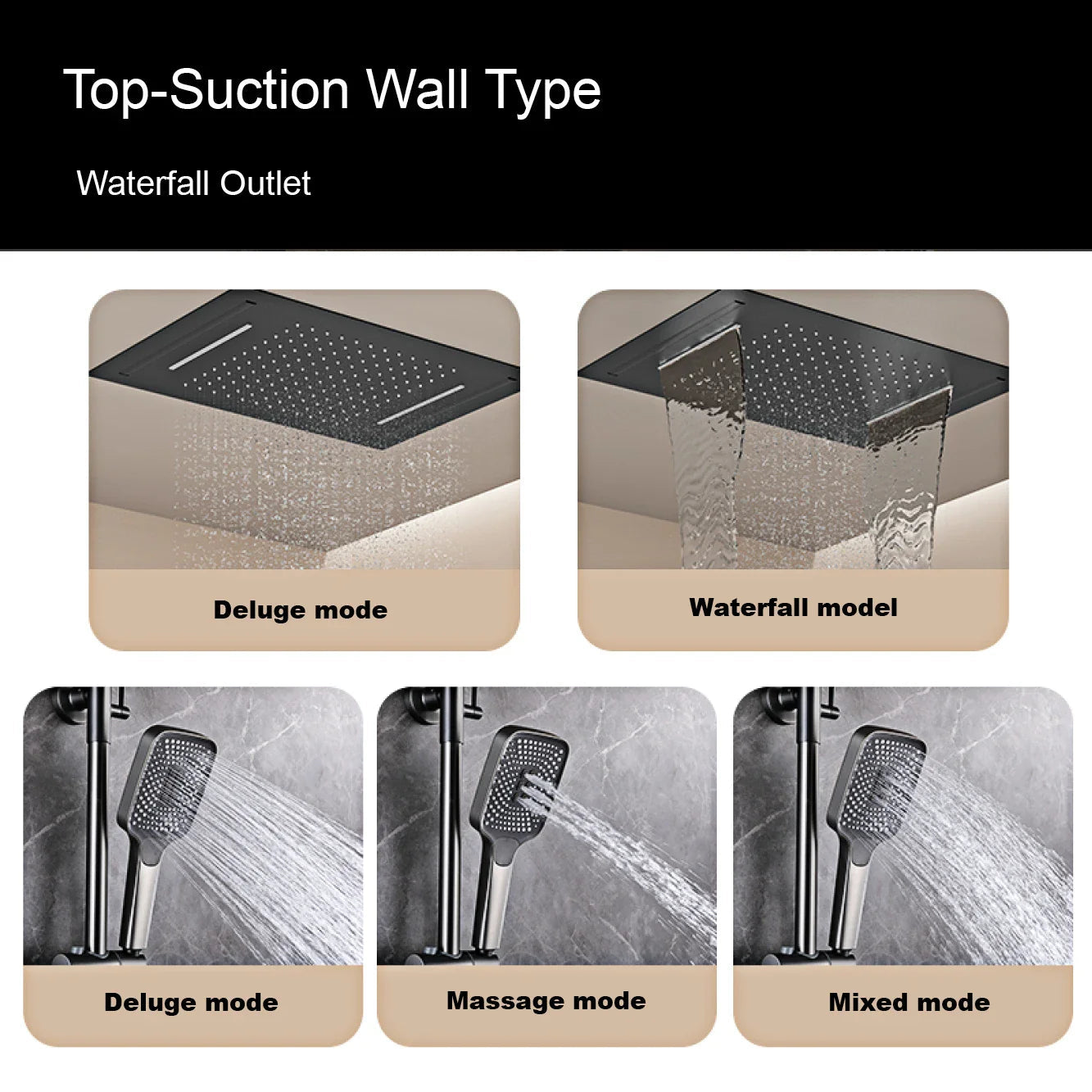 Harden - Modern Brass Wall Mounted Black Shower System with Thermostatic Controls