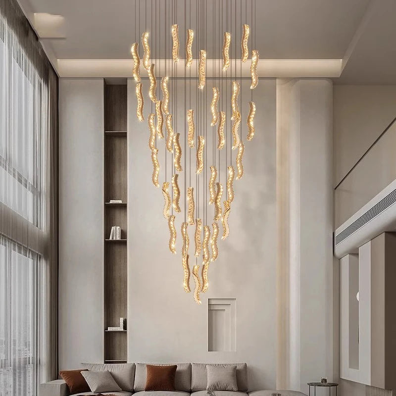Britney - Crystal Gold Wave Strip Hanging Chandelier