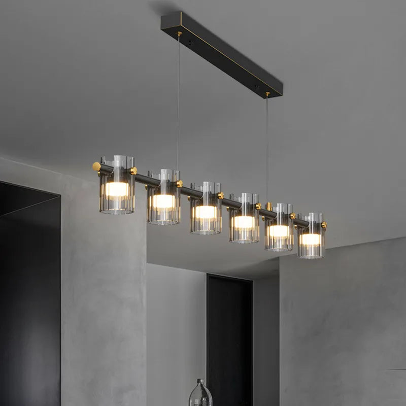 Phitrite - Modern Long Bar Multi Head Black Hanging Ceiling Light Chandelier