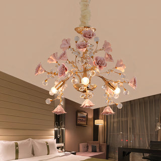 Marbella - Pink Flower Rose Crystal Hanging Ceiling Light Chandelier