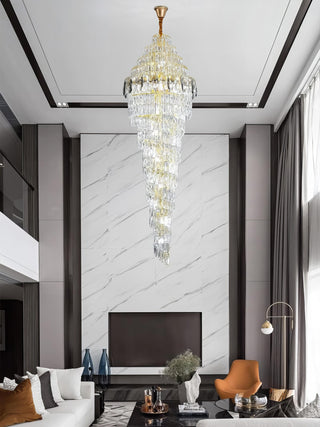 Amanda - Long Gold Round Tiered Crystal Chandelier