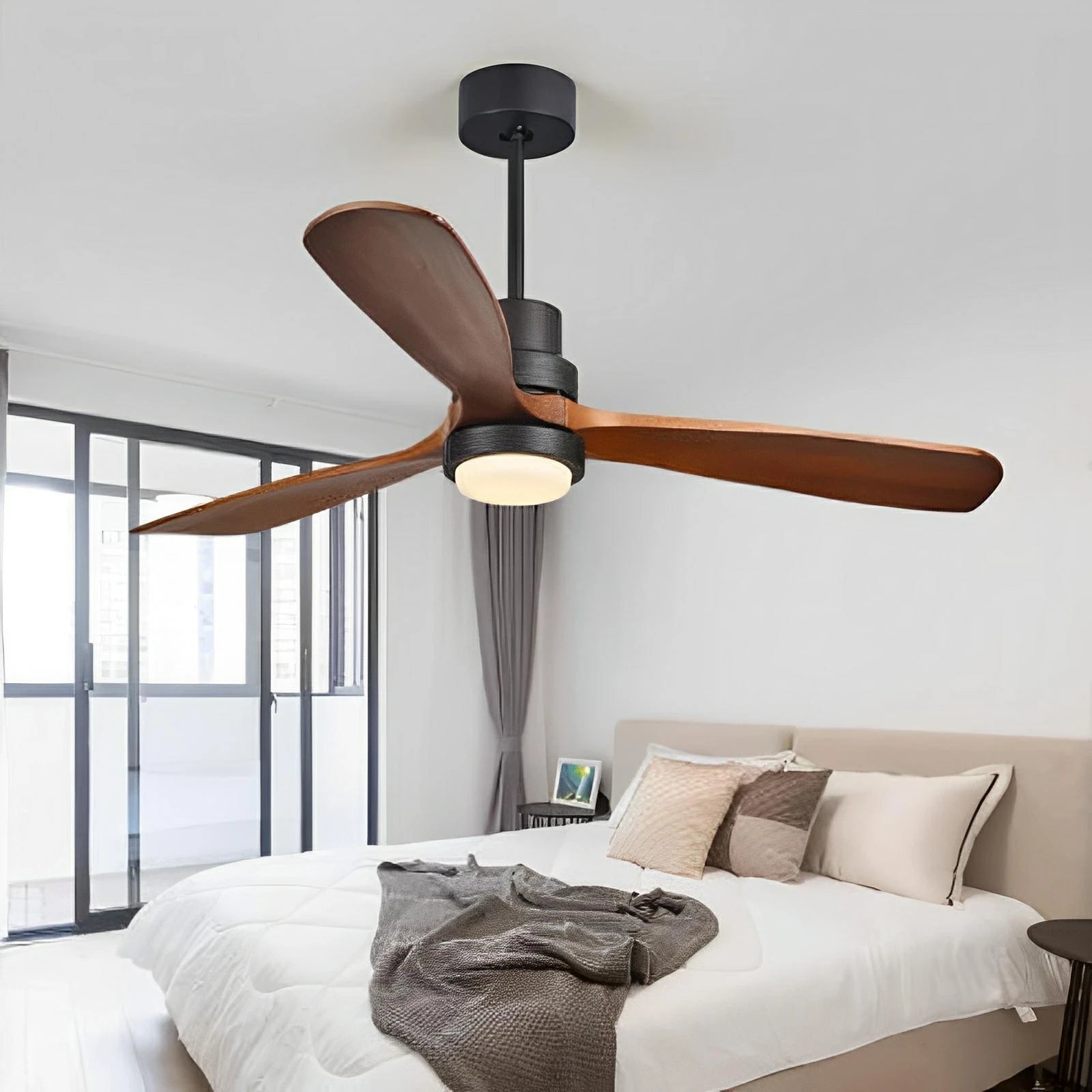 Brett - Modern Ceiling Fan with Dark Wood Blades and LED Light