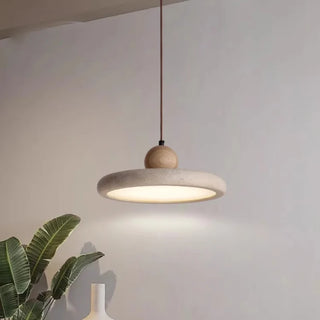 Reuben - Modern Disc Shape Stone Hanging Brown Cord LED Ceiling Light