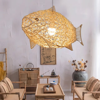 Bianca - Modern Wavy Rattan Fish Pendant Ceiling Light