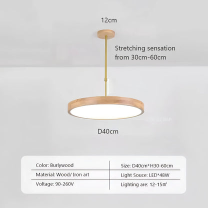 Dulce - Modern Thin Round Wooden Hanging Pendant Ceiling Light
