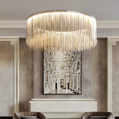Brita - Modern Hanging Tassel Round Silver Ceiling Chandelier