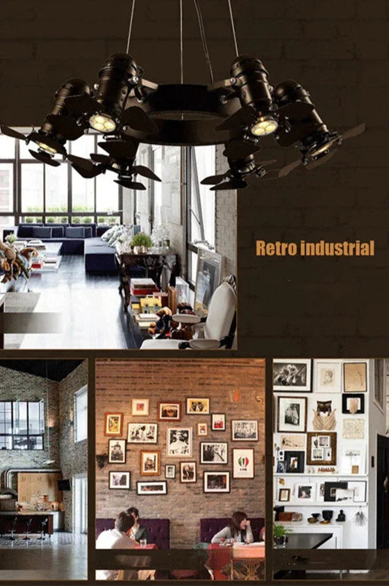 Emriye - 6 Head Black Industrial Spotlight Ceiling Light Chandelier