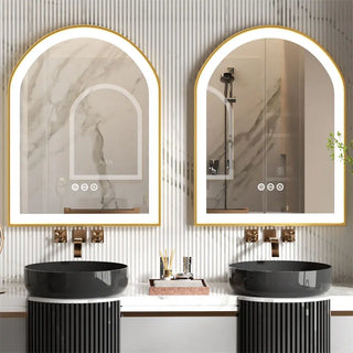 Enue - Arched Gold Illuminated Bathroom Mirror