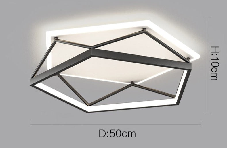 Velia - Modern Industrial Style Black Metal Hexagon LED Ceiling Light