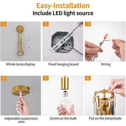 Enoch - Crystal Hanging Long Tube Pendant Ceiling Light