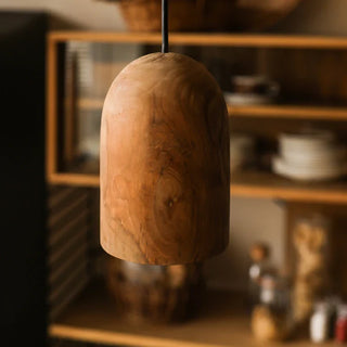 Ester - Modern Natural Wooden Walnut Dome Hanging Pendant Ceiling Light