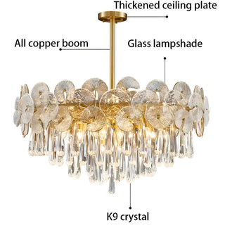 Albina - Patterned Glass Teardrop Crystal Glass Ceiling Light Gold Chandelier