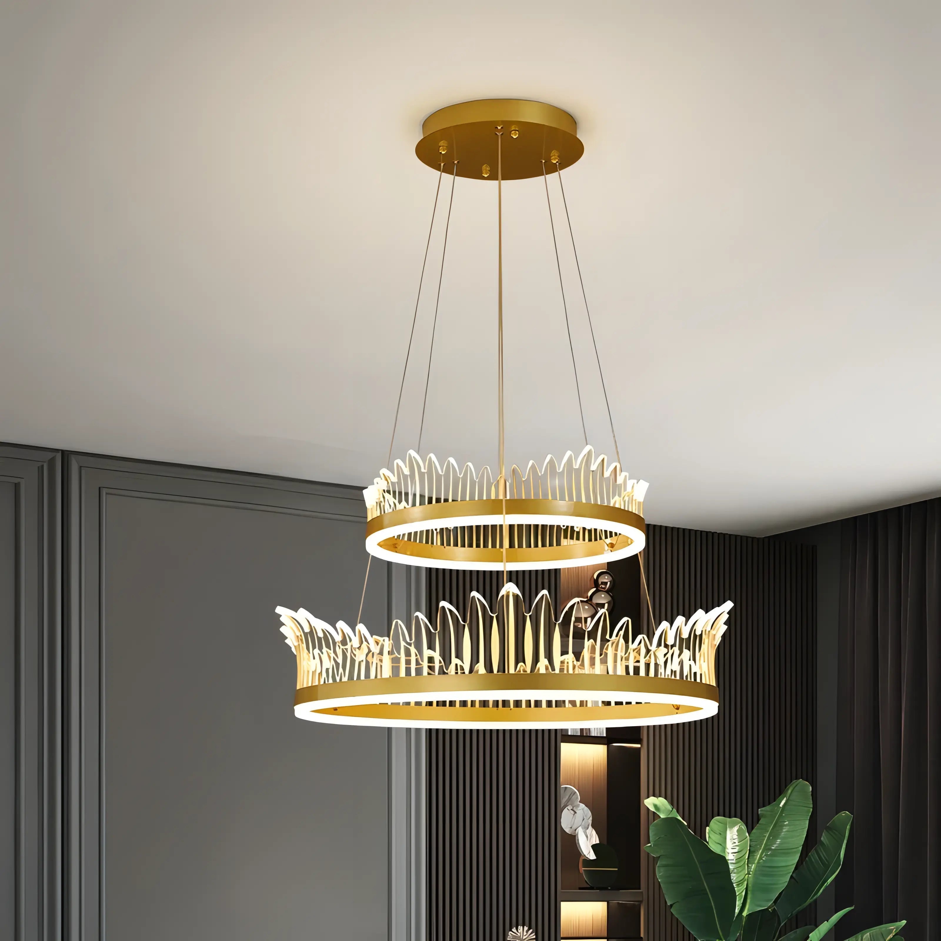 Rory - Hanging Curved Transparent Leaf Gold Ceiling Chandelier