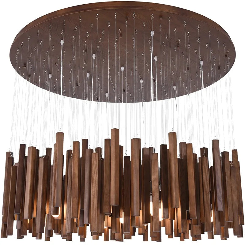 Ellis - Modern Round Wood Stick Hanging Ceiling Light