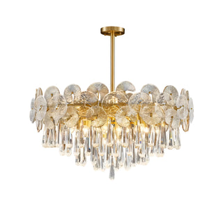 Albina - Patterned Glass Teardrop Crystal Glass Ceiling Light Gold Chandelier