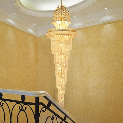 Nikita - Vintage Gold Spiral Long Crystal Staircase Chandelier