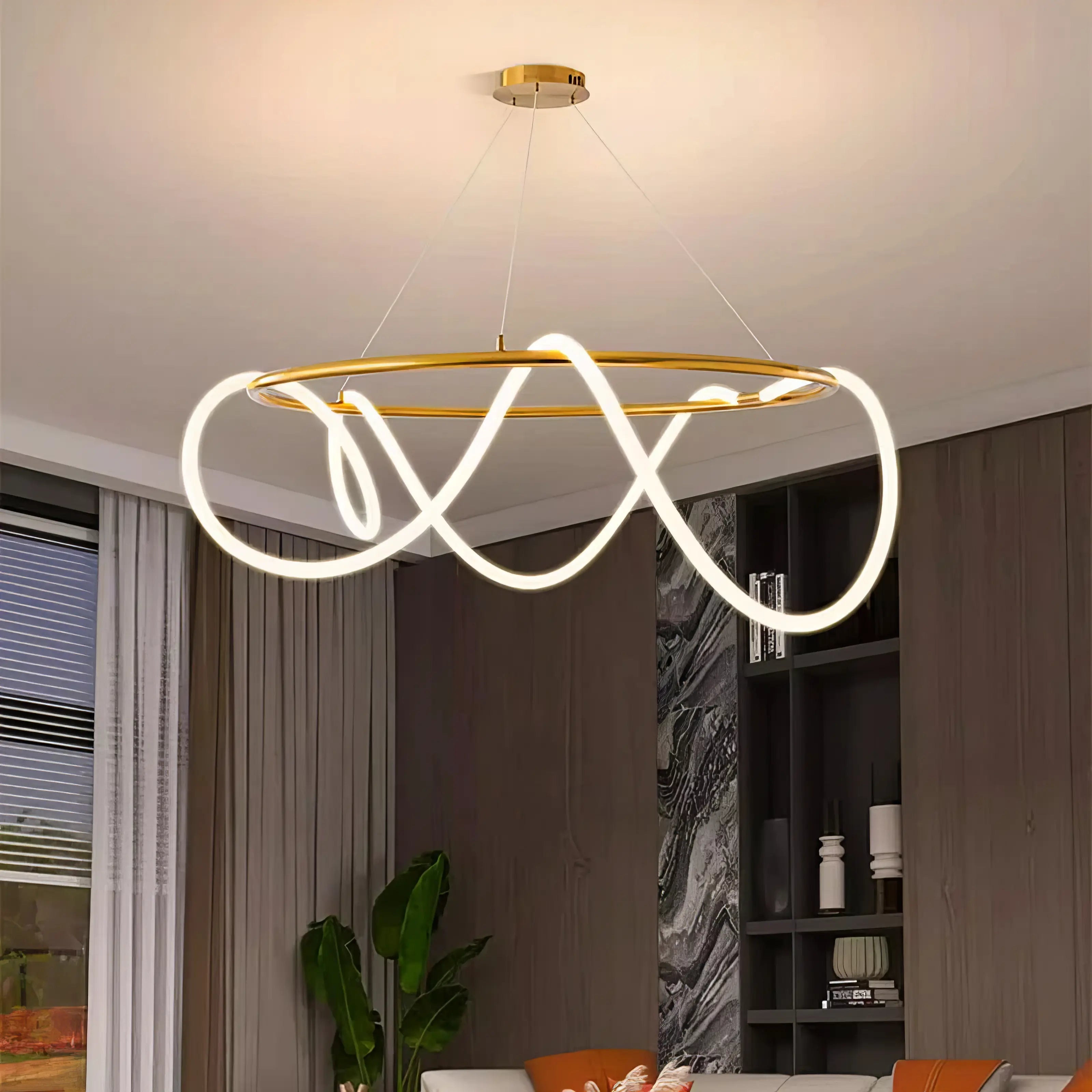 Jenny - Modern Gold Hanging LED Strip Round Ceiling Chandelier